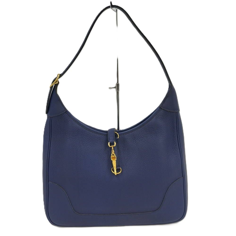 HERMES トリム31 ショルダーバッグ レザー ブルー □A刻印