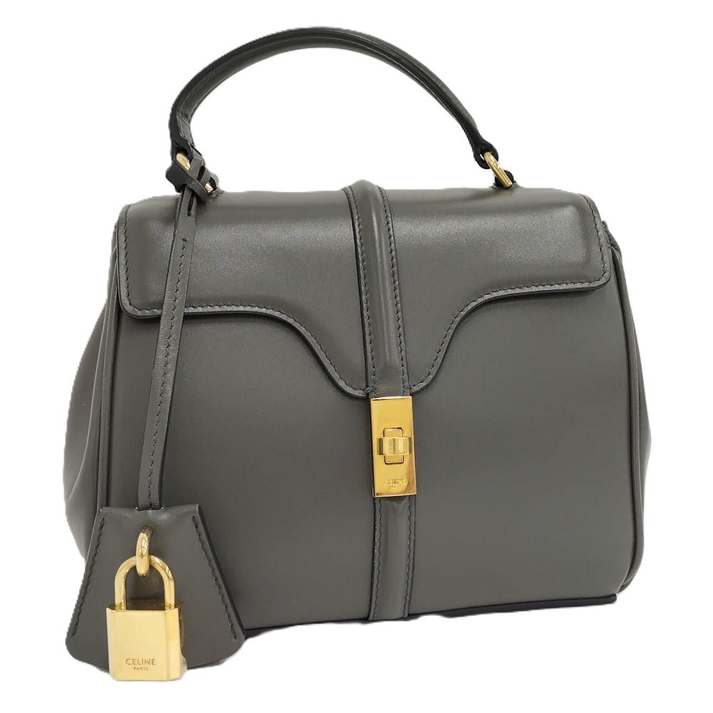 CELINE ハンドバッグ ミニ16 レザー グレー系 ゴールド