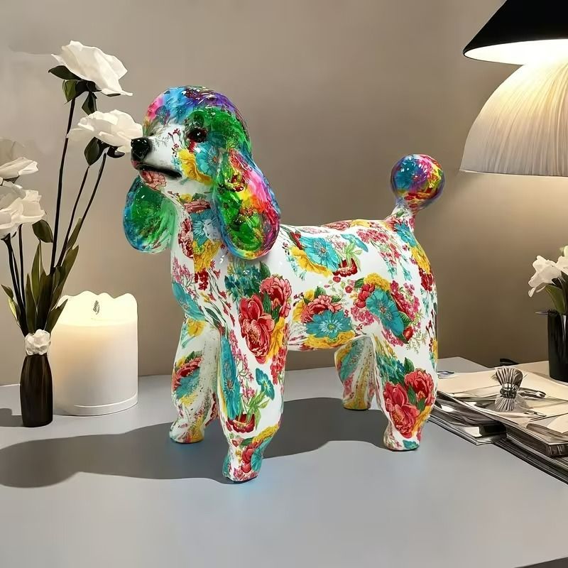 プードル フィギュア レジン製 カラフル 犬の置物 アートオブジェ 動物デザイン インテリア雑貨 デスクトップ装飾 ベッドルーム リビング TVスタンド 棚飾り ホームデコレーション おしゃれな犬モチーフ オーナメント 癒し系ペット雑貨 バレンタインデー 18,176円