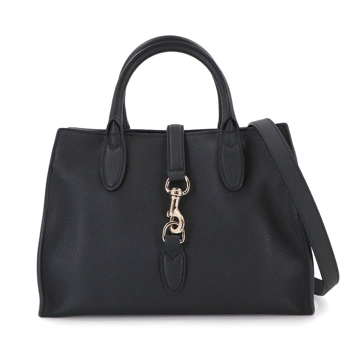 新品同様 グッチ GUCCI フック クロージャー ミディアム 2way トート ショルダー バッグ レザー ブラック 806205 ゴールド 金具 90314175