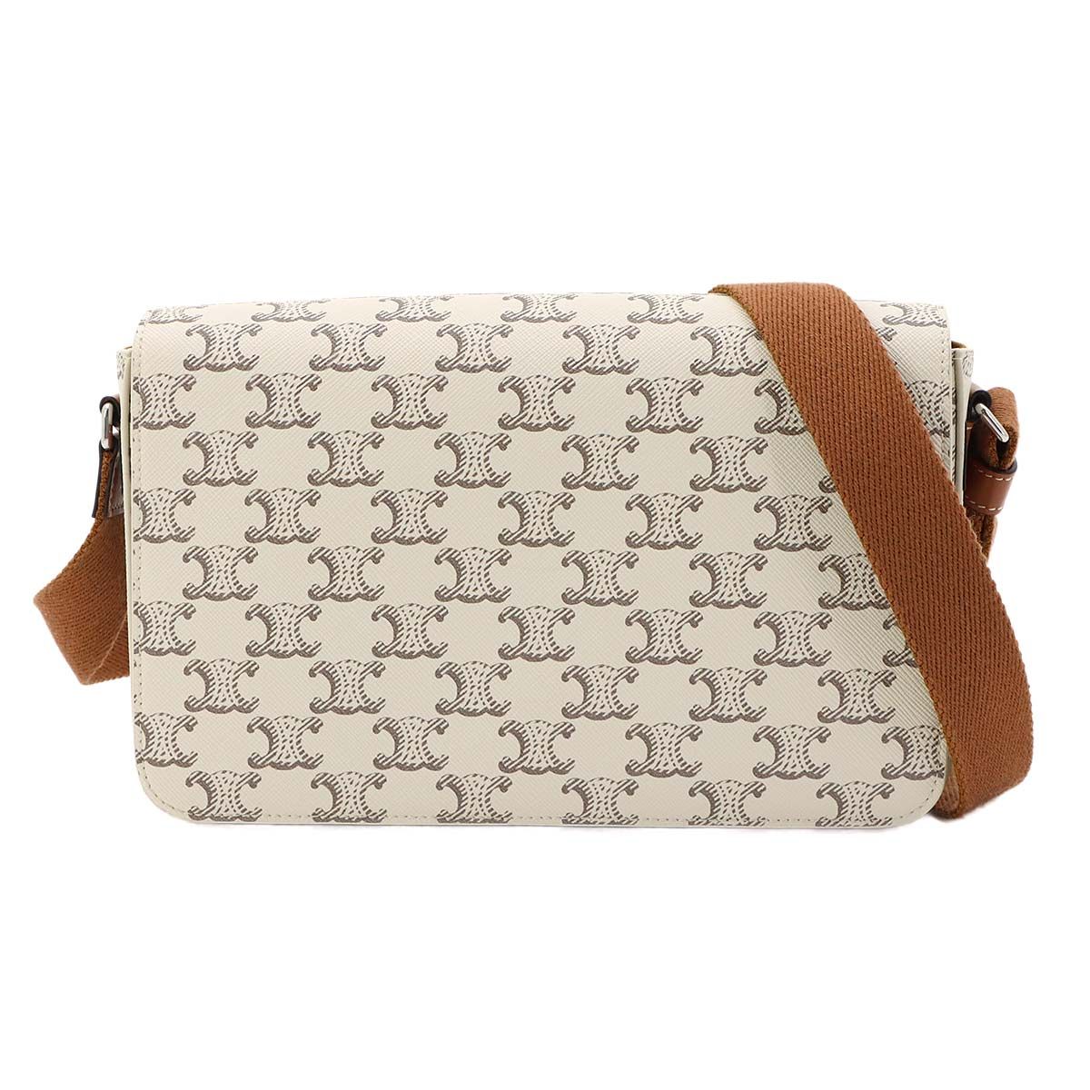 未使用 展示品 セリーヌ CELINE トリオンフ フラップ メッセンジャー ショルダー バッグ レザー エクリュ タン Messenger Bag 90318221