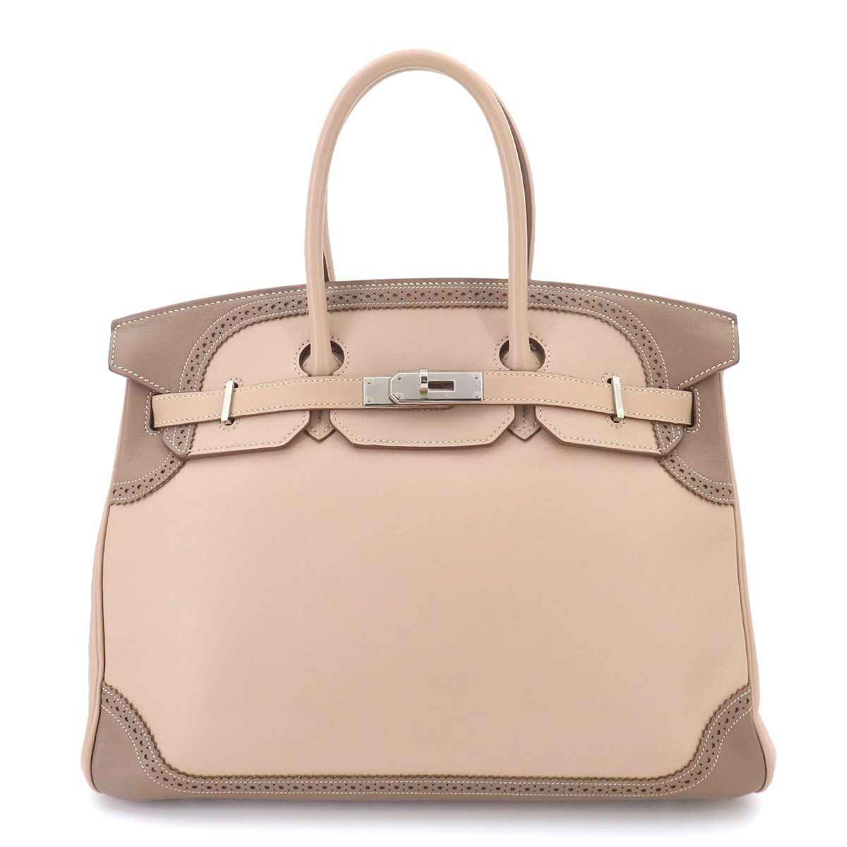 新品同様 エルメス HERMES バーキン35 ギリーズ スイフト アルジル エトゥープ ハンド バッグ □P刻印 シルバー 金具 90324939 770,000円