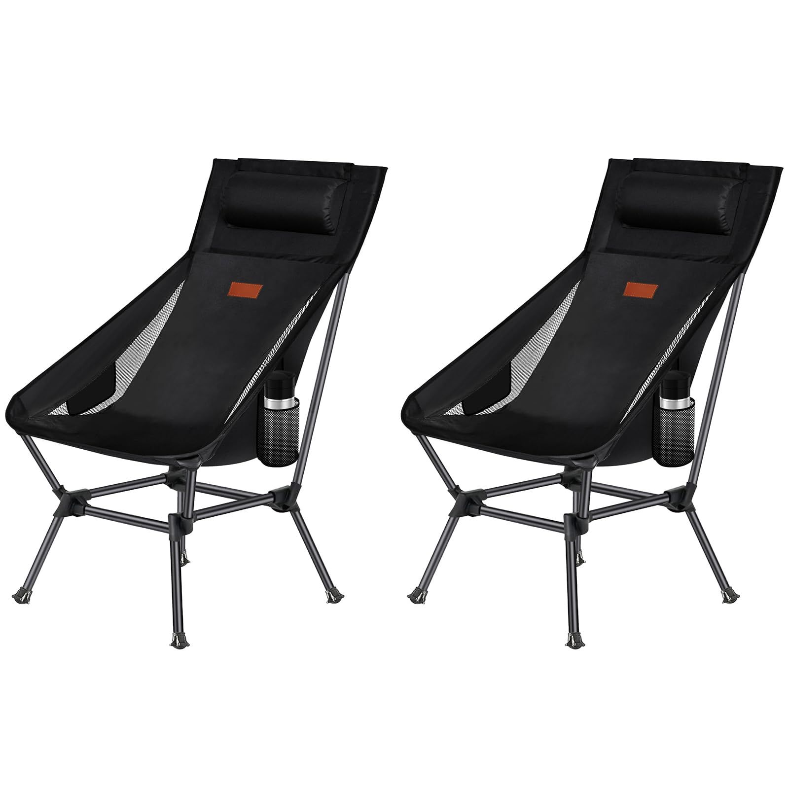DesertFox アウトドアチェア 2WAY キャンプ椅子 ローチェア 軽量 枕付き ハイバック 単品/セット【独自開発のカップホルダー】 耐荷重150kg コンパクト イス ロータイプ 収納袋付属 携帯便利 0098ZG (黒，2，L)
