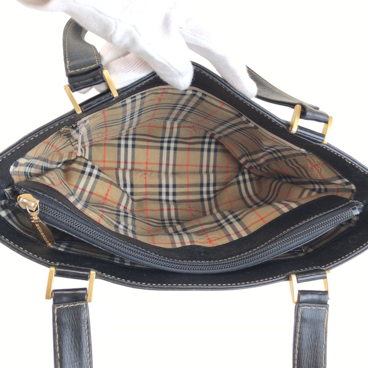 美品 BURBERRY バーバリー チェック柄 ブラック 黒 ゴールド金具