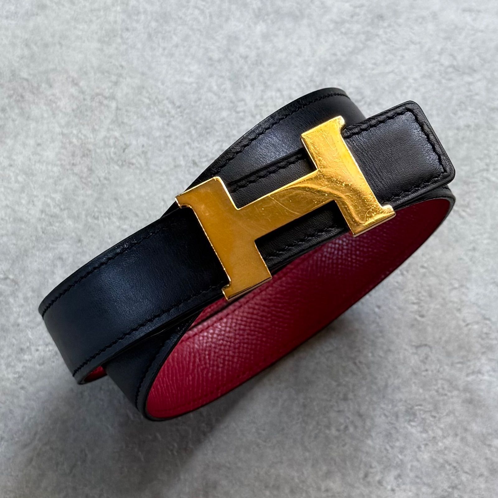 HERMES エルメス コンスタンス Hベルト ブラック 黒 赤 ゴールド金具