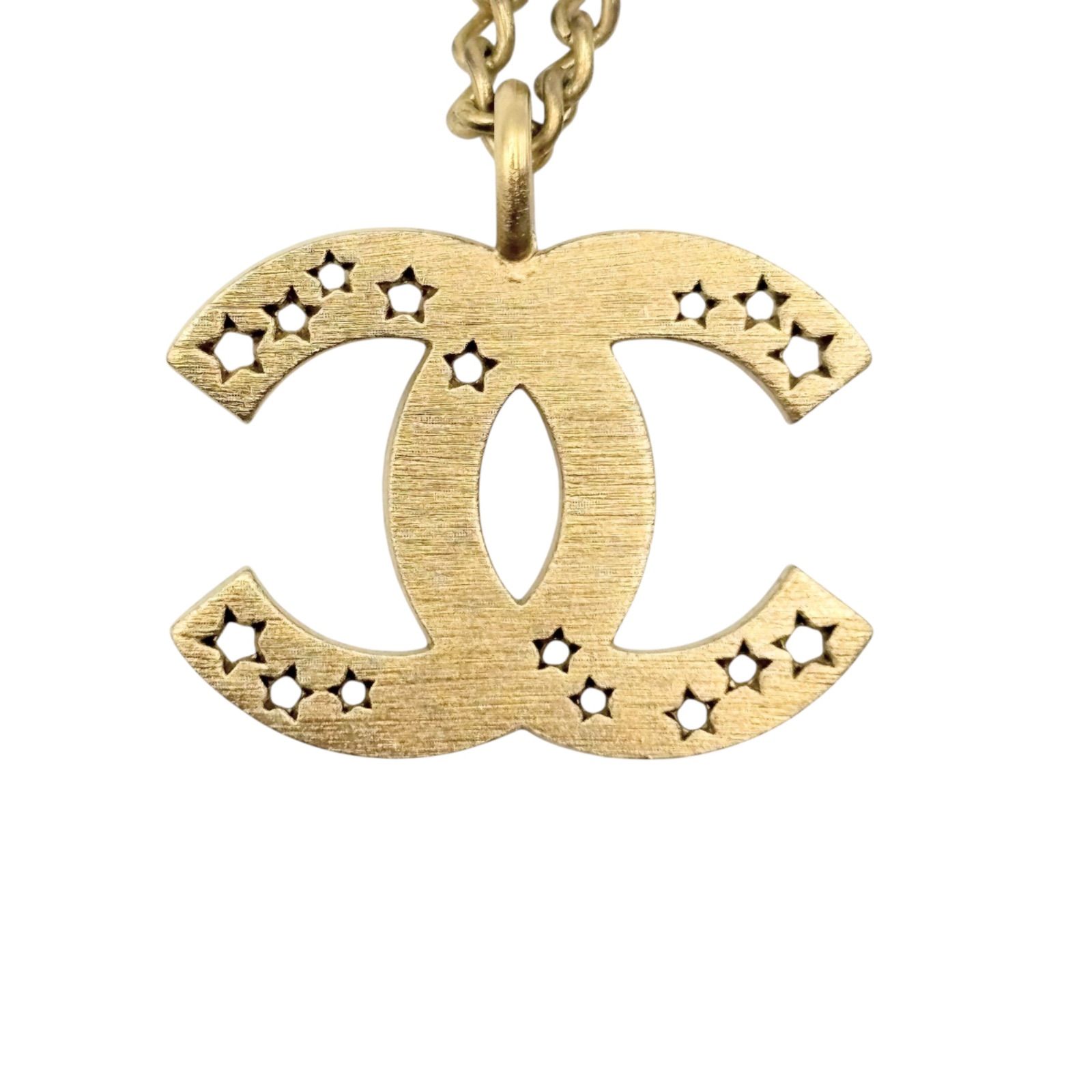 【希少】CHANEL シャネル ネックレス 星デザイン ココマーク スター チェーン ゴールドカラー 型抜き パンチング ロゴ ヴィンテージ レディース 中古 アクセサリー【送料無料】