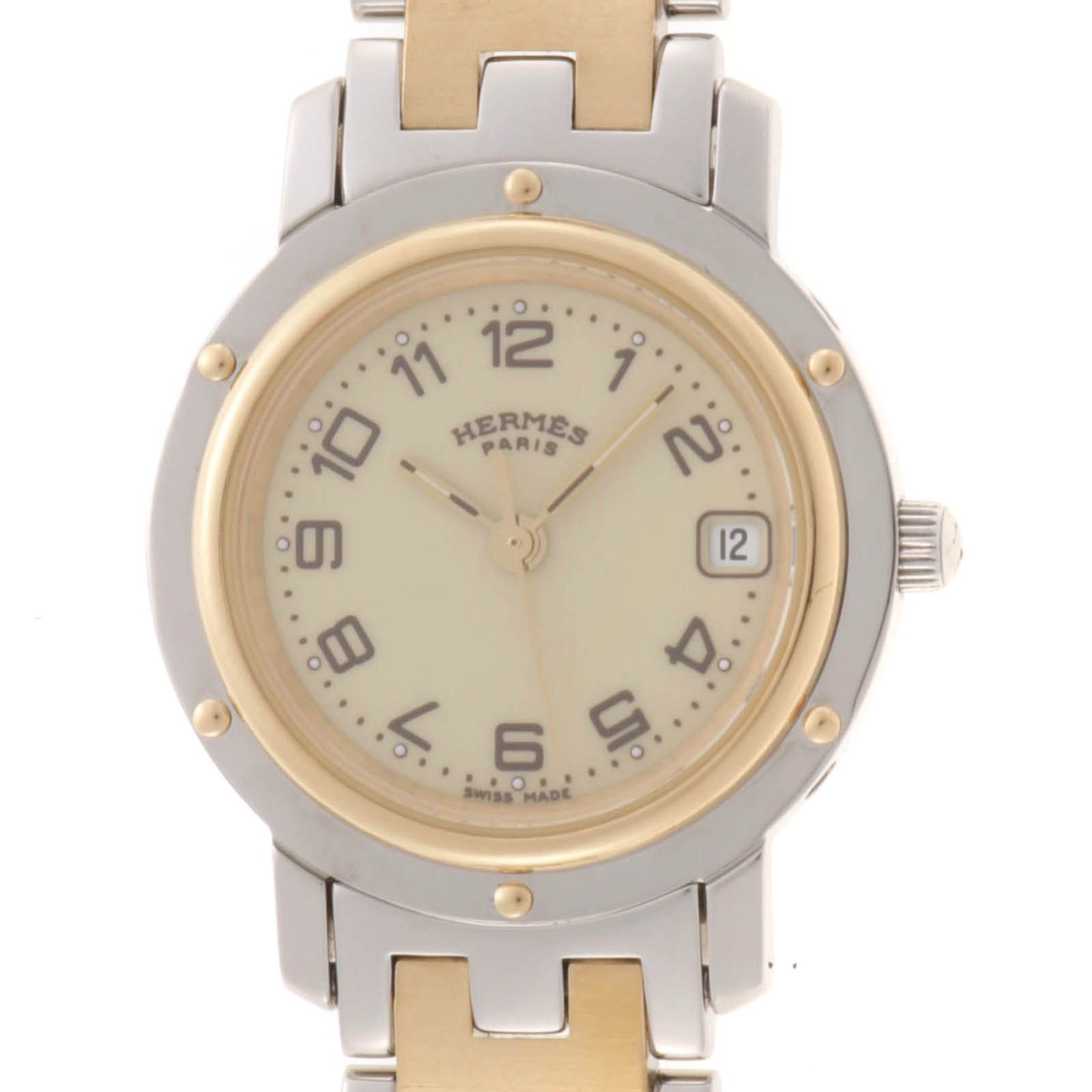 HERMES エルメス クリッパーコンビ CL4.220 腕時計 ステンレススチール/メッキ メッキ ベージュ クオーツ レディース【中古】