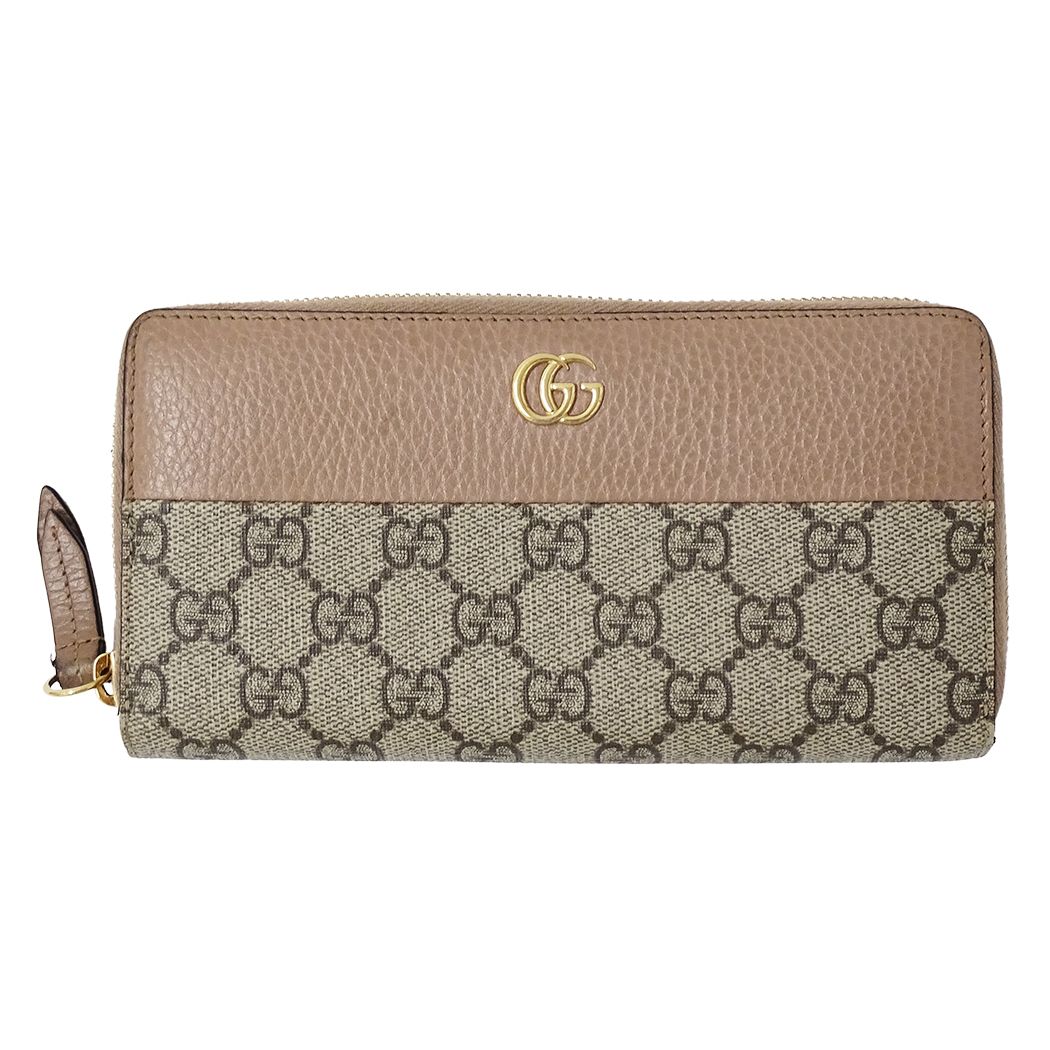グッチ GUCCI 財布 レディース ブランド 長財布 GGスプリーム ピンクベージュ ブラウン 456117 ラウンドファスナー おしゃれ 【中古】
