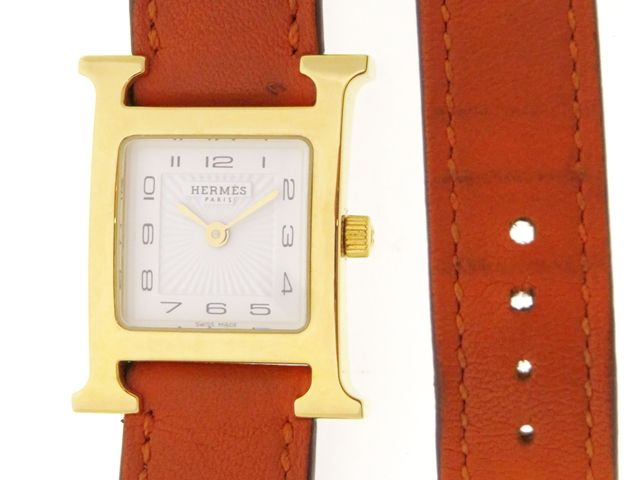 HERMES エルメス ウォッチ Hウォッチ Wトゥール 時計 HH1.201 腕時計 ステンレス/革 ホワイト クオーツ レディース【中古】437 100,370円