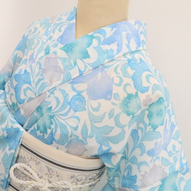 新品・浴衣】撫松庵 セオアルファ 型染金魚 洗える夏着物 仕付け糸付