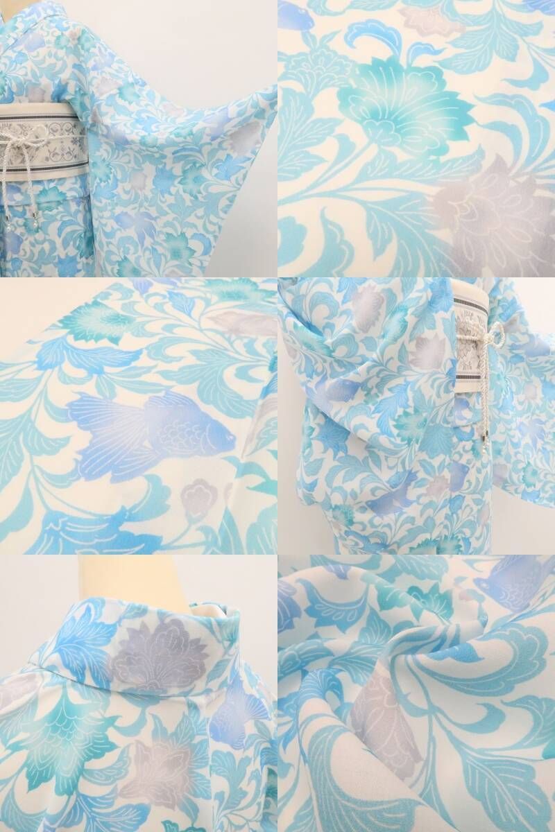 新品・浴衣】撫松庵 セオアルファ 型染金魚 洗える夏着物 仕付け糸付