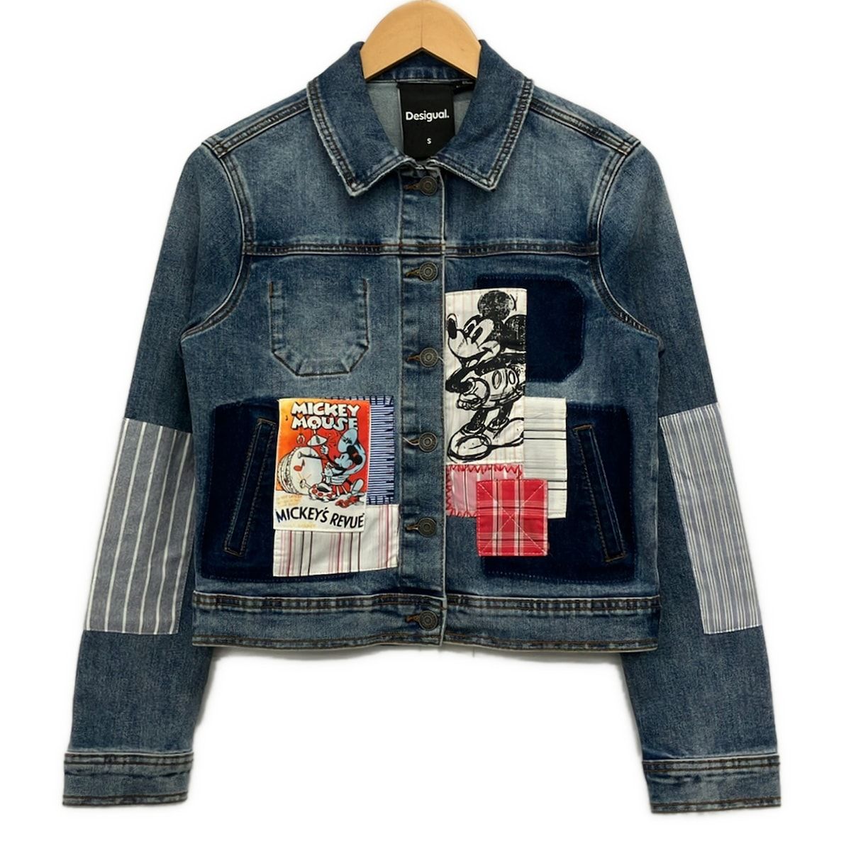 Desigual(デシグアル) Gジャン サイズS レディース美品 - ネイビー×白×マルチ 長袖/パッチワーク/春/秋/Disney MICKEY MOUSEコラボ 6,532円