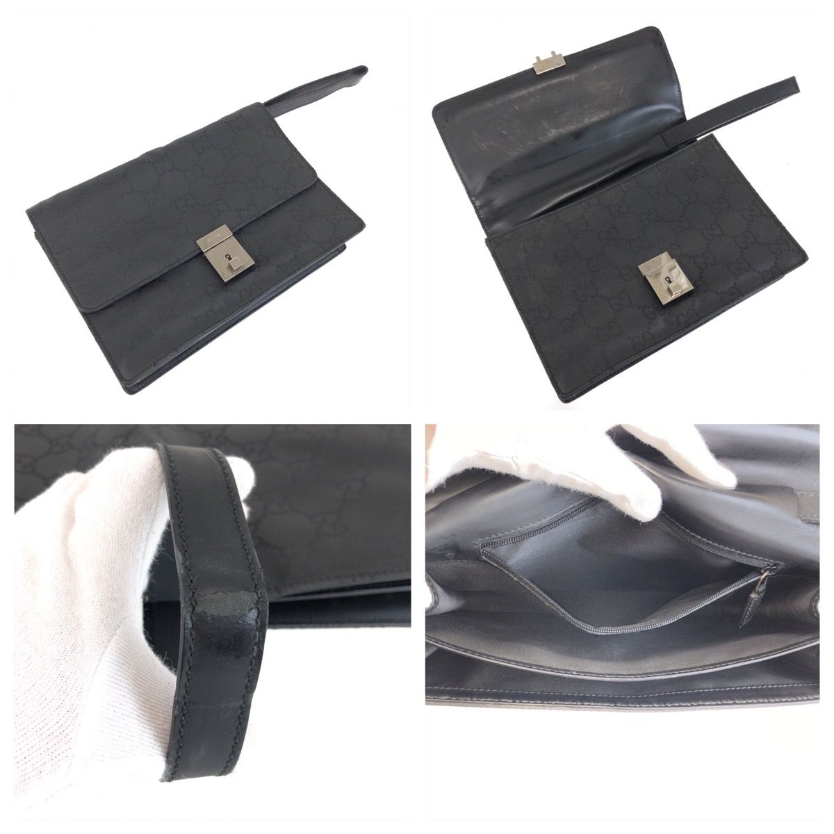 美品 GUCCI グッチ ブラック 黒 シルバー金具 ナイロン /レザー 018 1600 クラッチバッグ セカンドバッグ メンズ 603714 【中古】 美品 GUCCI グッチ ブラック 黒 シルバー金具 ナイロン/レザー 018