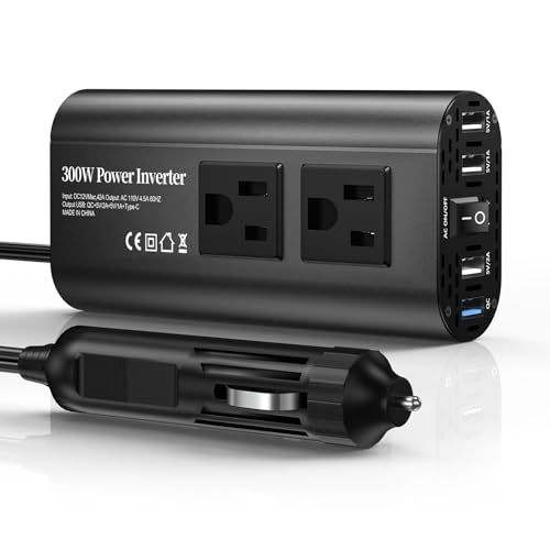 300W インバーター 12v 100v, 車 インバーター, シガーソケット コンセント DC12VをAC100Vに変換 USB 4 ポート搭載 12V車専用 カーインバーターts 6e838af8