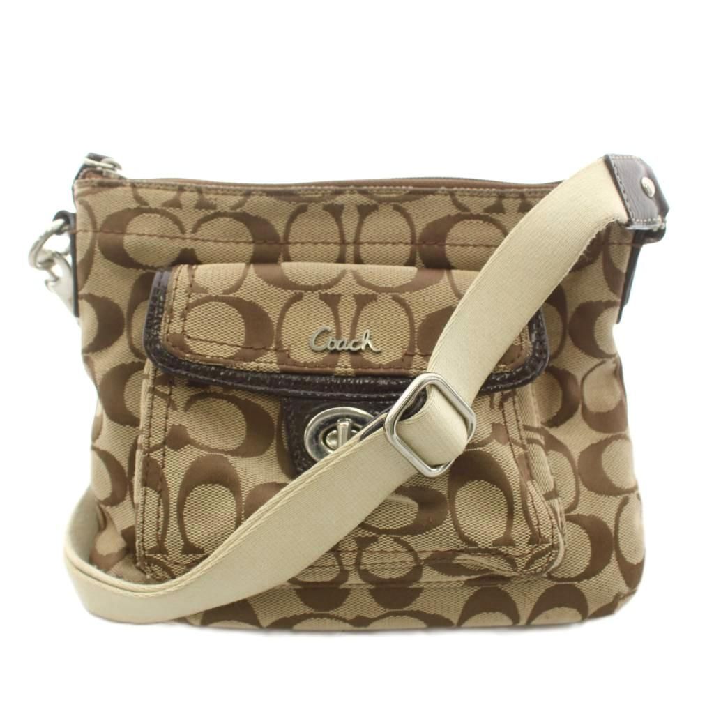 コーチ COACH シグネチャー ショルダーバッグ キャンバス レザー ベージュ 茶 ブラウン /AN ■GY11