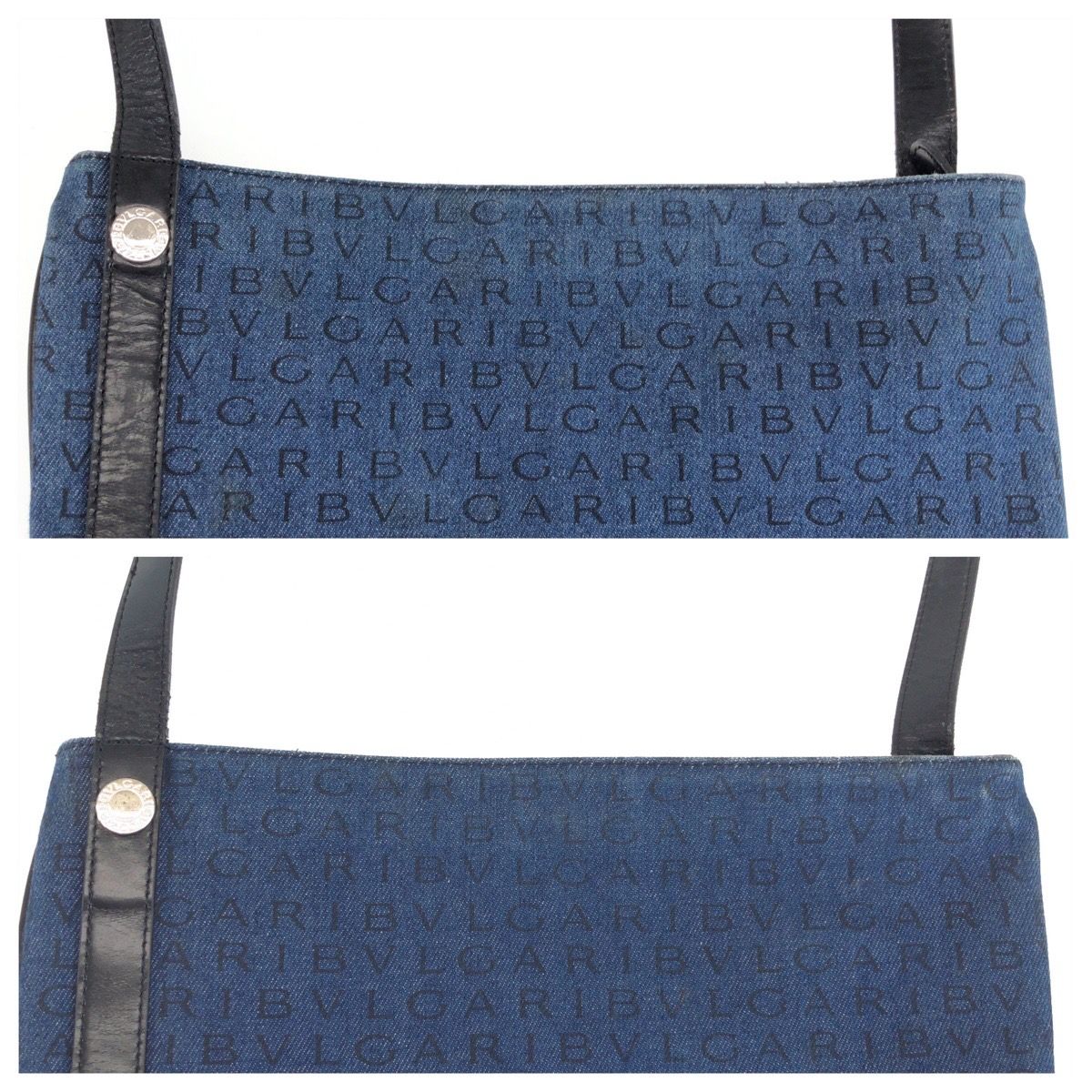 美品 BVLGARI ブルガリ ロゴマニア ブルー ブラック キャンバス/レザー