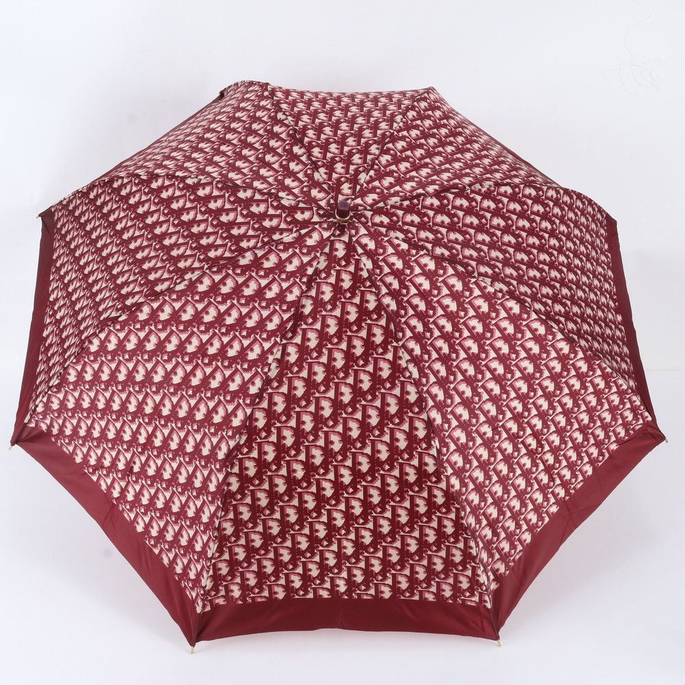 美品 クリスチャンディオール トロッター 折り畳み 雨傘 コンパクト アンブレラ レザー 傘 レディース メンズ RNM EL37-7【中古】
