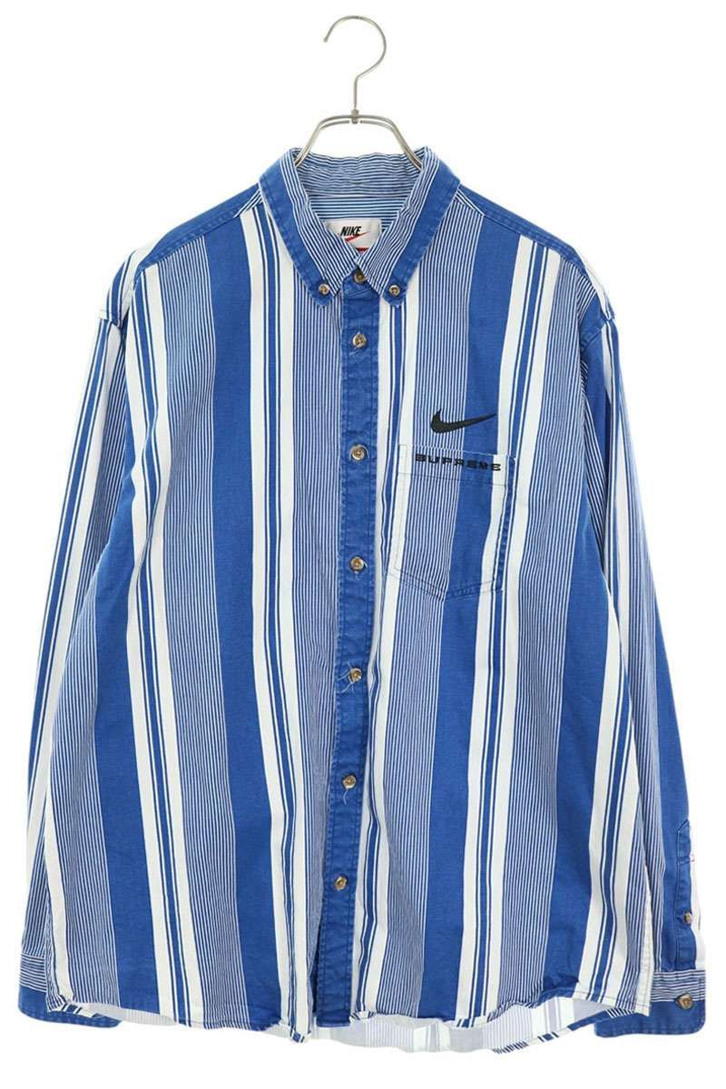 シュプリーム ×ナイキ NIKE Cotton Twill Shirt ロゴ刺繍コットン長袖シャツ メンズ M 10,001円