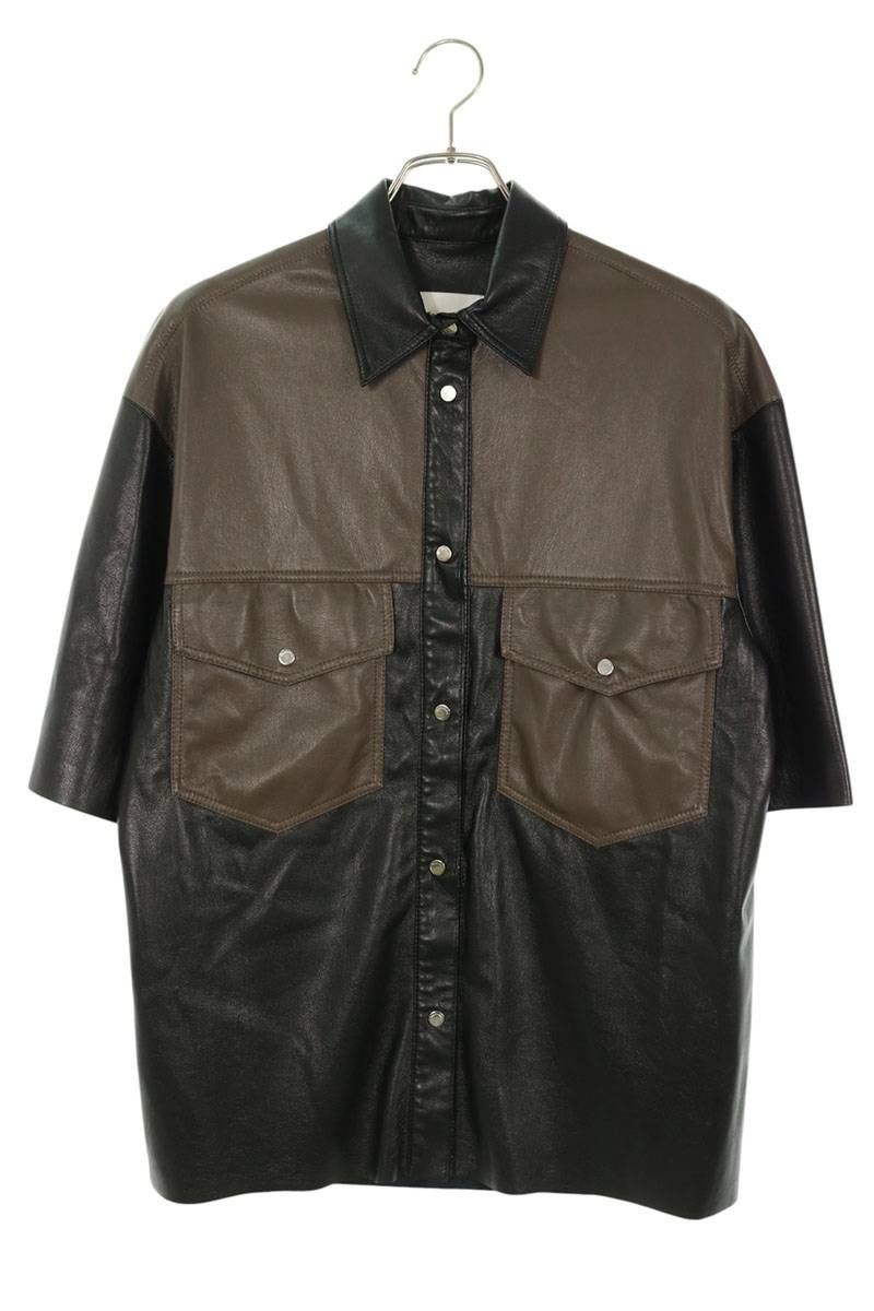 ナヌーシュカ NM24RSSH01578 ツートンフェイクレザー半袖シャツ メンズ XS
