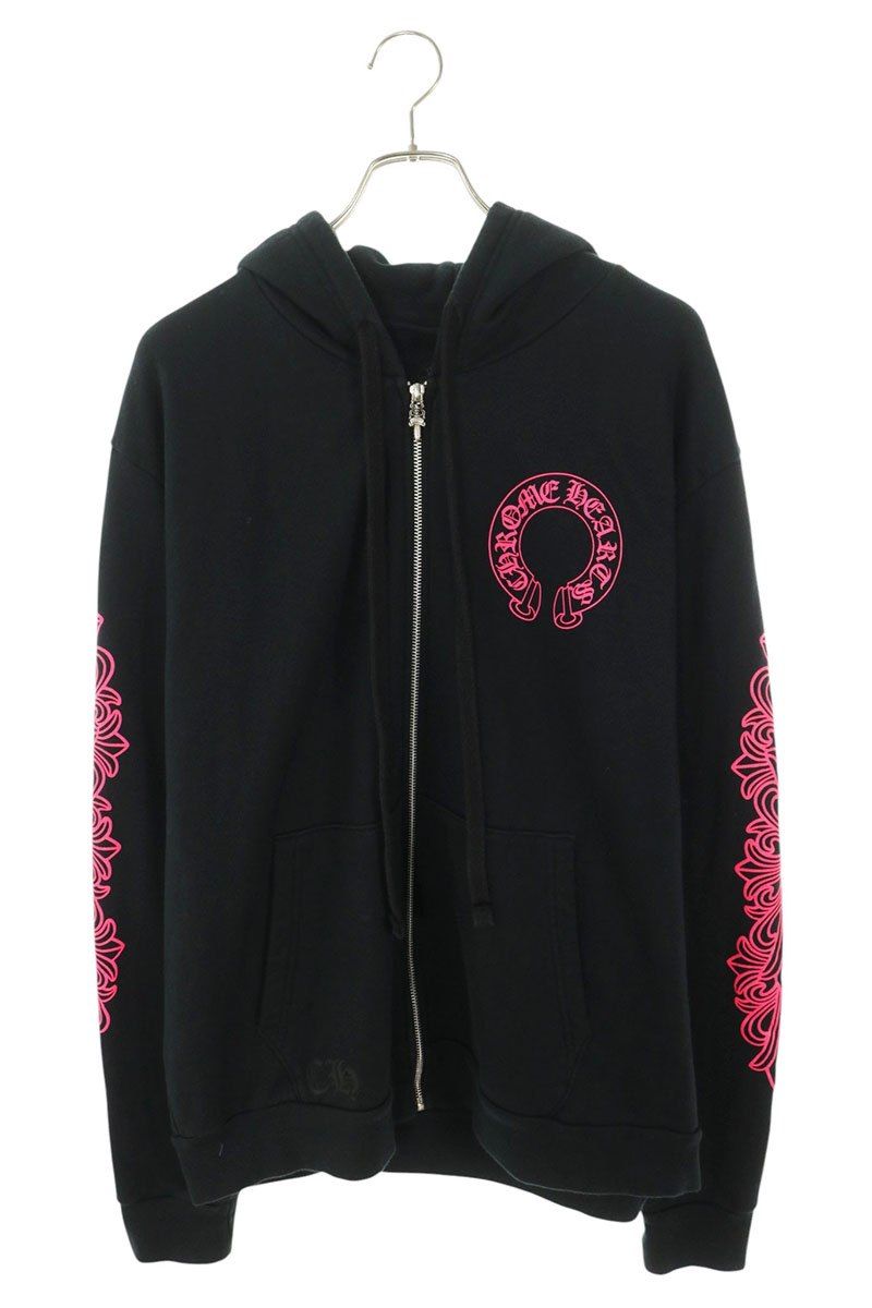 クロムハーツ SWTSHRT HD ZIP 袖フローラルバックホースシュープリントパーカー メンズ M