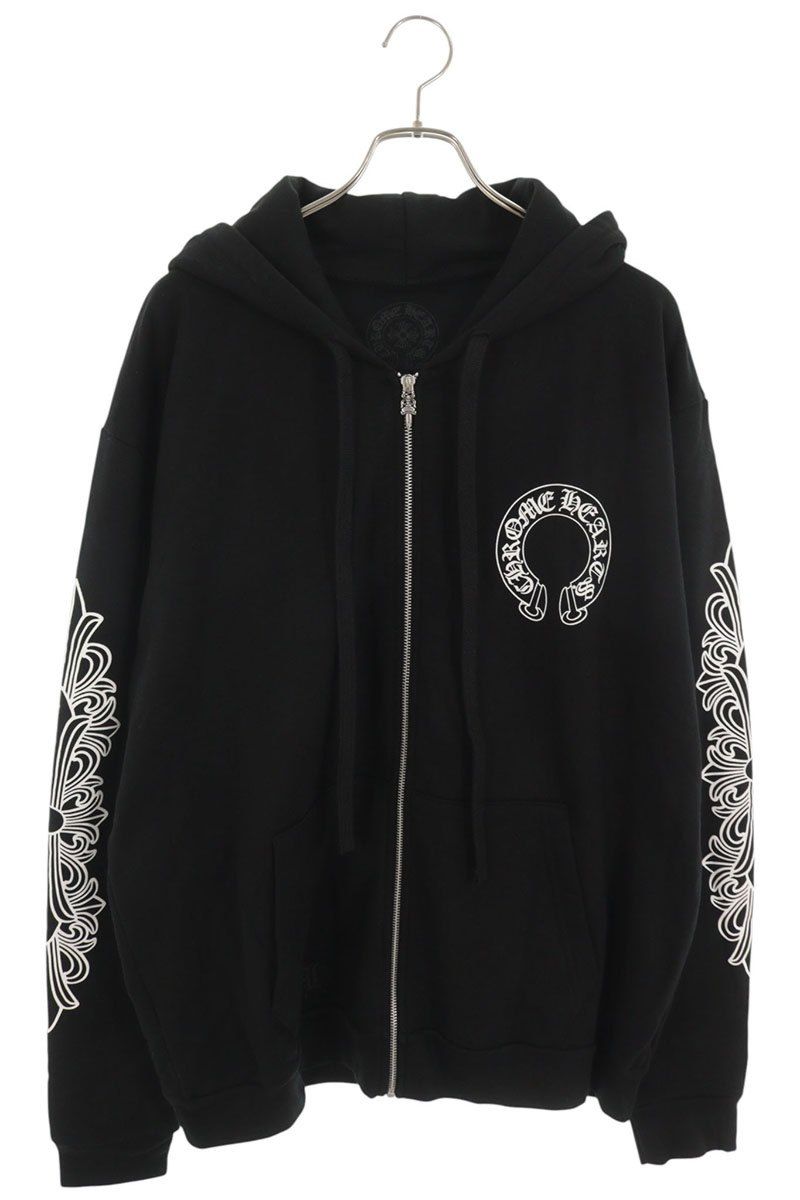 クロムハーツ SWTSHRT HD ZIP 袖フローラルホースシュープリントジップパーカー メンズ L