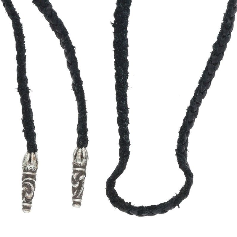クロムハーツ LEATHER BRAID/スクロールレザーブレード シルバーネックレス メンズ