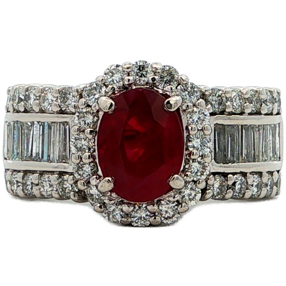 2.08ct 1.6ct スリランカ ルビー ダイヤモンドリング 指輪 Pt900-15.2g 12号 #52 プラチナ 【♀】【N】【レディース】★■620282【中古】