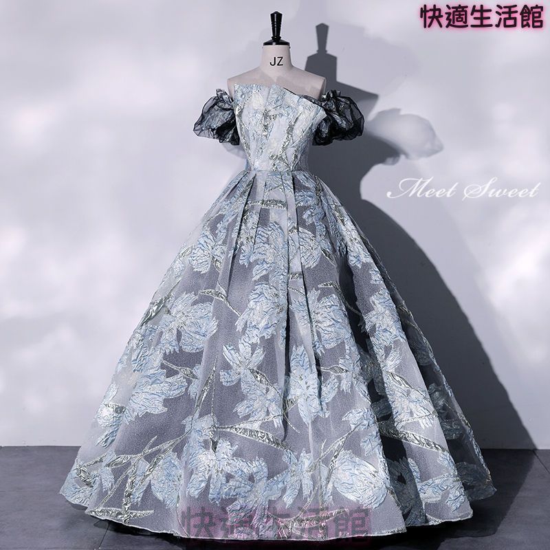 新品 ウエディングドレス カラードレス ロングドレス 演奏会 イブニングドレス プリンセスラインドレス ステージドレス 舞台衣装 発表会ドレス コンサート コンクール 大人 花柄 ウェディングドレス グレー 結婚式 二次会 パーティードレス 披露宴 cp731
