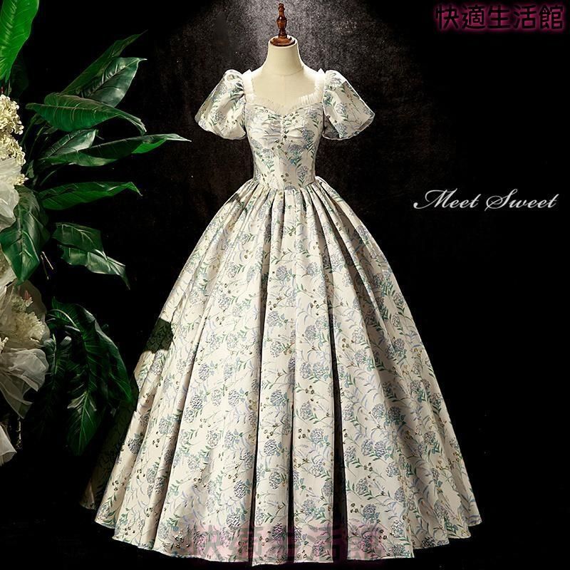 新品 カラードレス 編み上げ 青 花柄 パフスリーブ 誕生日 演出 ロングドレス 結婚式 二次会 発表会 演奏会 ウェディングドレス ウエディングドレス プリンセスドレス イブニングドレス コンサート コンクール パーティードレス ブライダル 花嫁 cp731