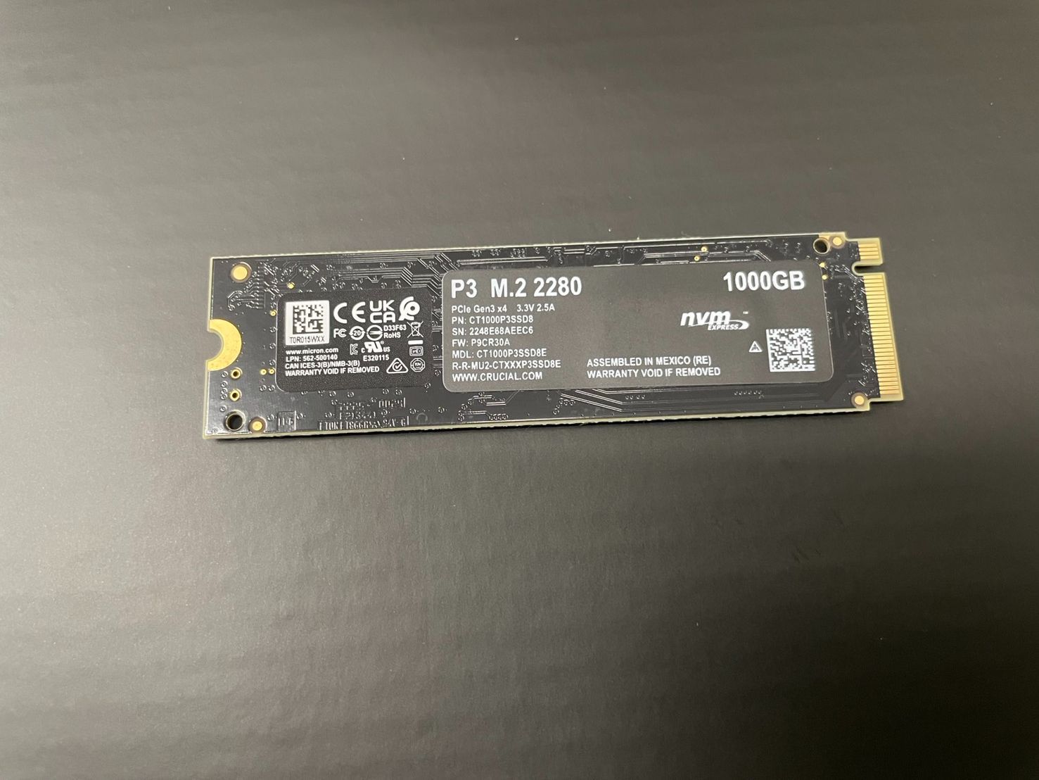 CRUCIAL P3 CT1000P3SSD8 1000GB M.2 NVMe SSD - メルカリ