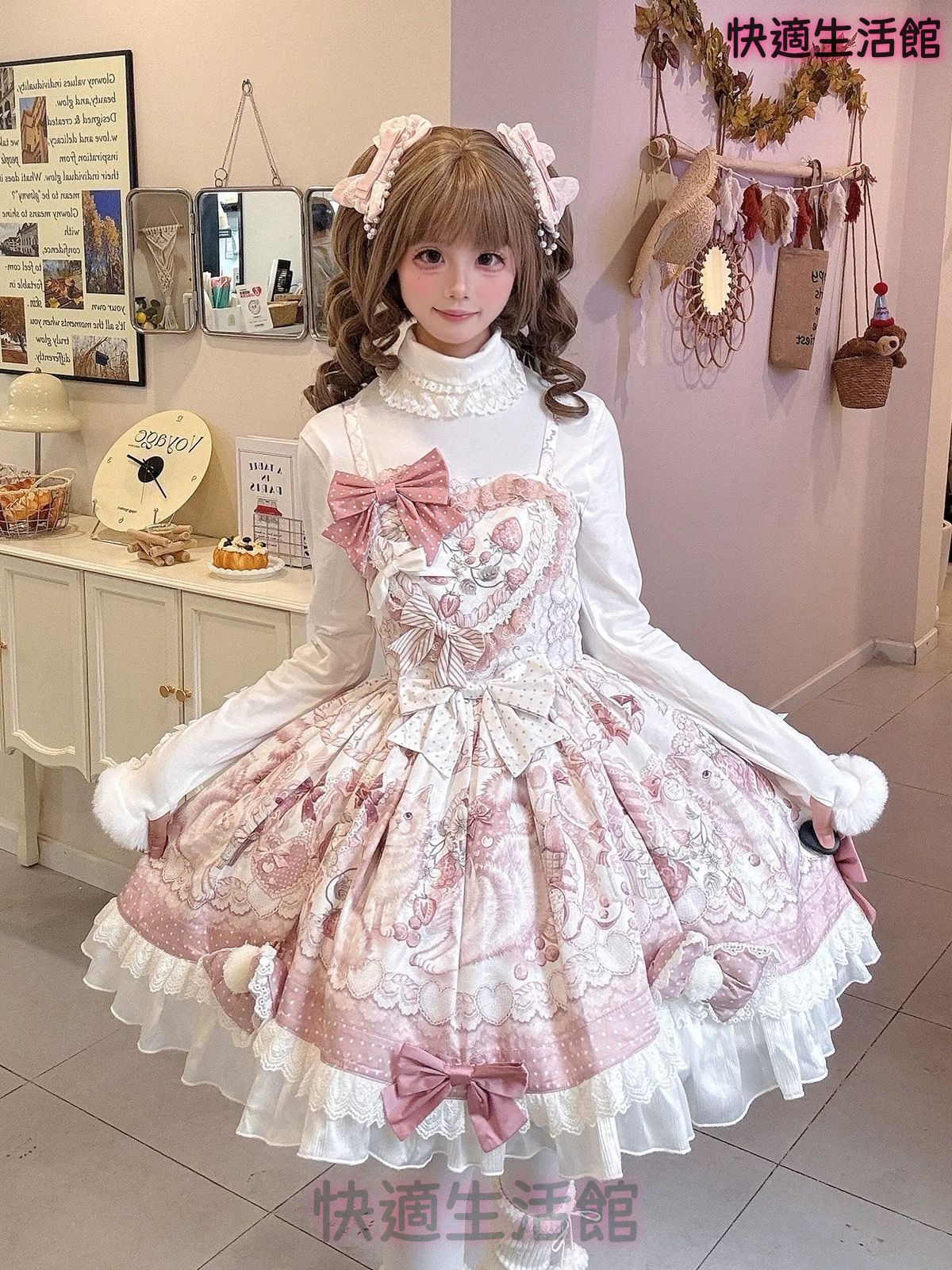 新品 ロリータ ジャンパースカート ワンピース 2点セット キャミソールワンピース マント付き イチゴ柄 猫柄 フリル 膝丈 可愛い 写真撮り ハロウィン衣装 コスチューム 舞台衣装 演出服 Lolita ロリータドレス 大人 ピンク cp731 16,098円