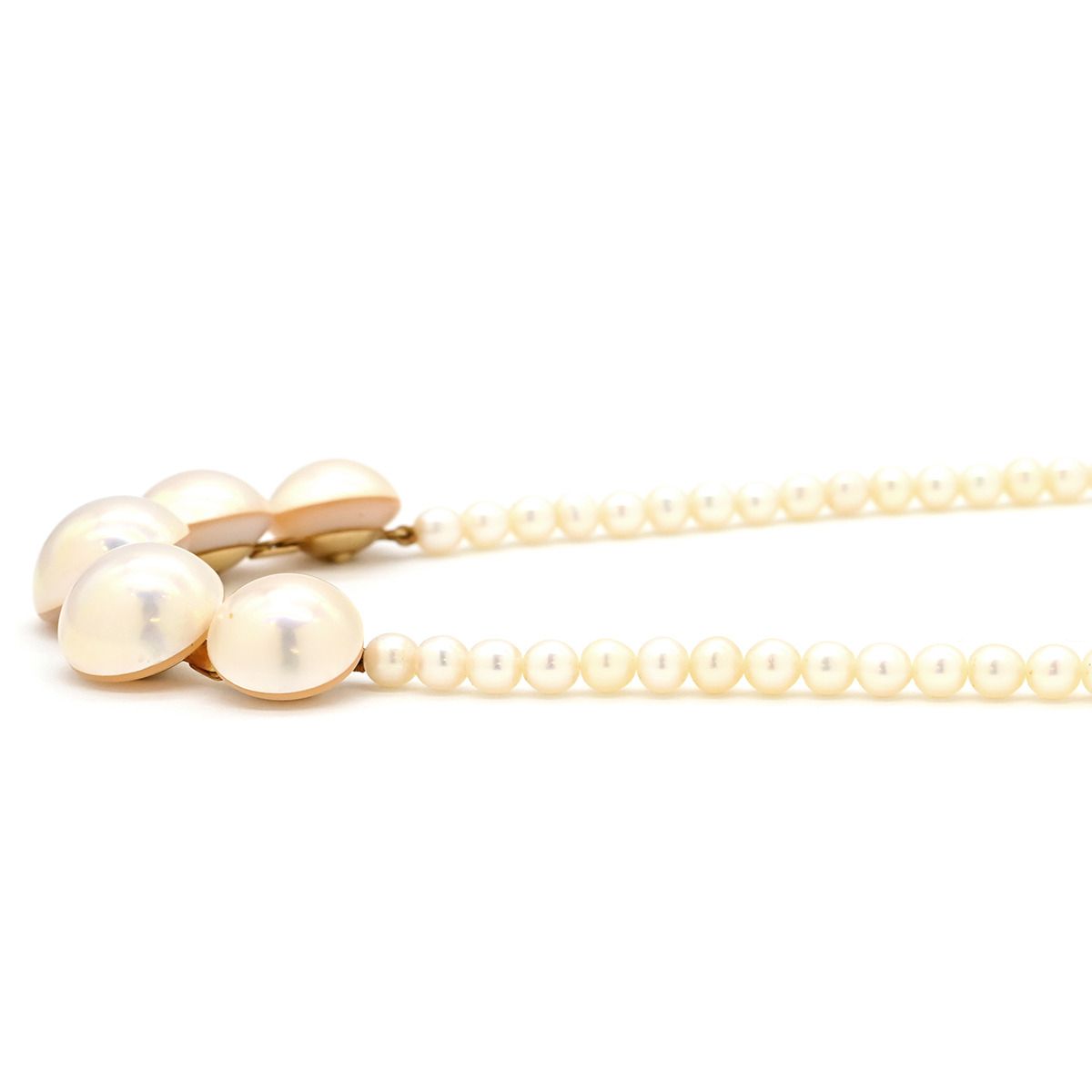タサキ TASAKI ネックレス マベパール パールホワイト×イエローゴールド Au750 18K 18金 真珠 5P 5粒 グラデーション ライン アーチ 【中古】