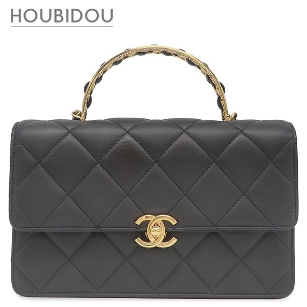 シャネル CHANEL 2WAYバッグ マトラッセ トップハンドル レザー ブラック ゴールド金具 ココマーク ロゴ AS4730 ランダムシリアル 【保存袋】【中古】