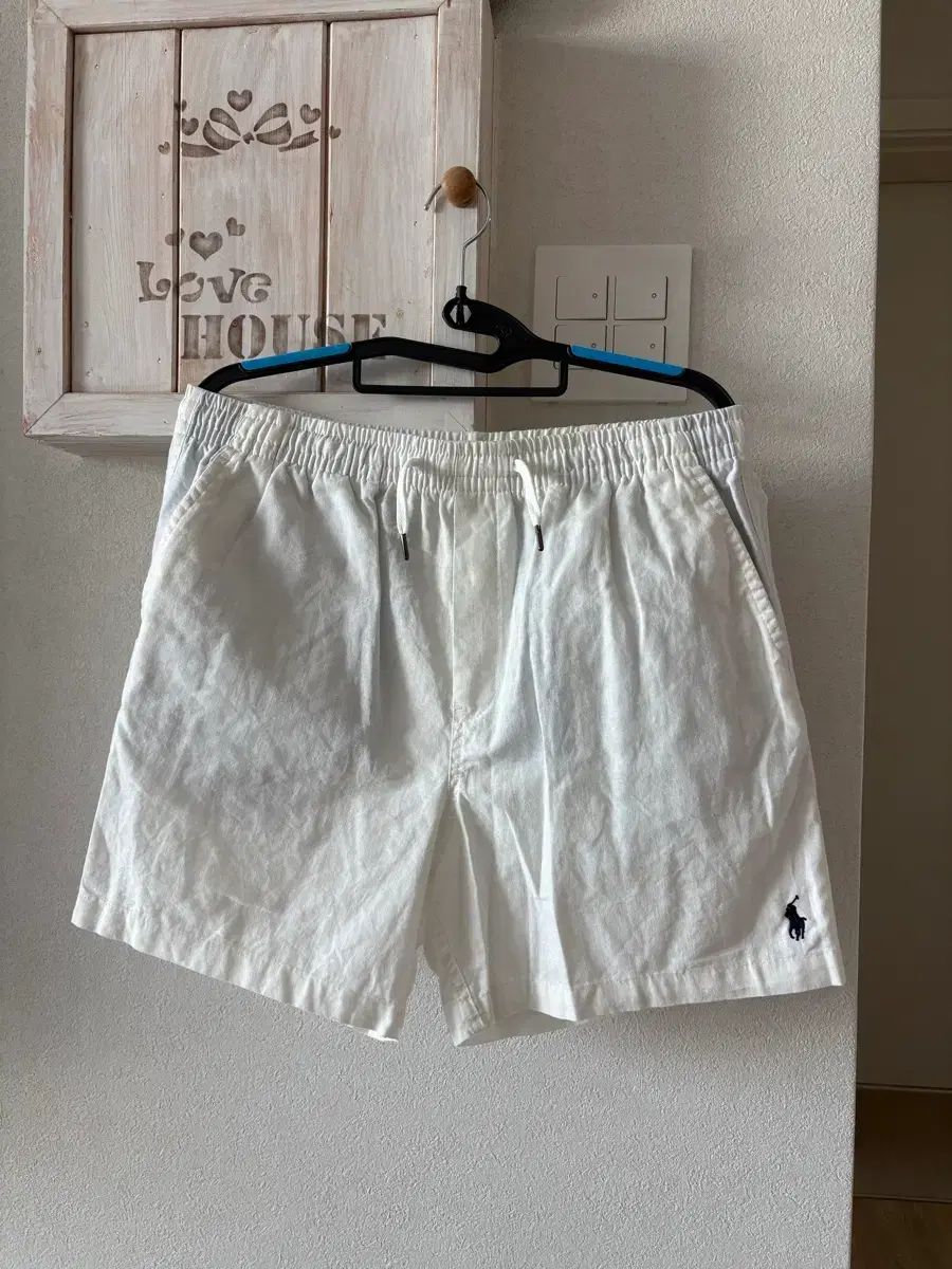 ポロラルフローレン 白 リネン ハーフパンツ