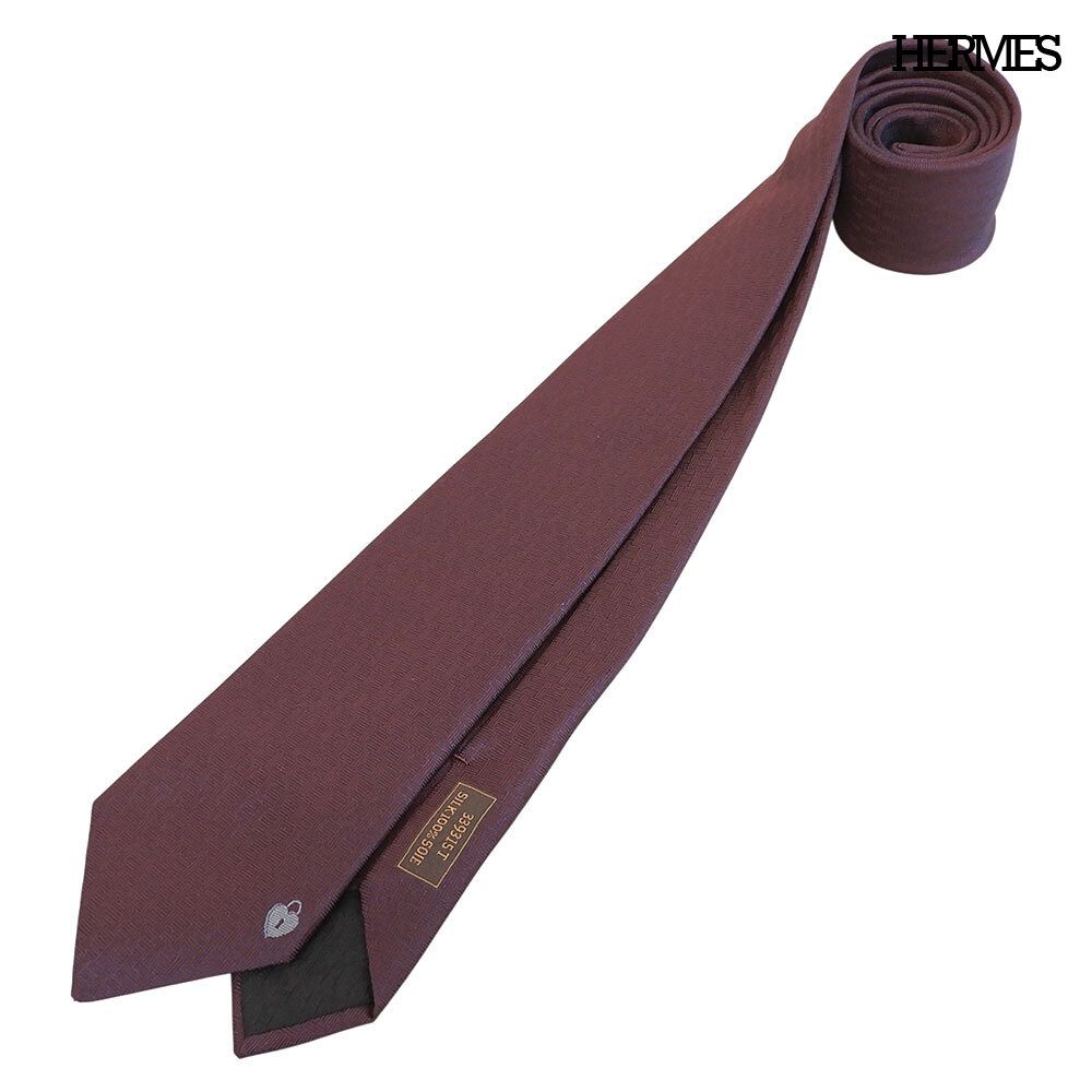 超美品 エルメス HERMES 現行 H339315T ラ・クレ・デュ・ボヌール シルク ネクタイ 146×7 cm 裏面特別刺繍 箱付き 定価42900円 メンズ 未使用