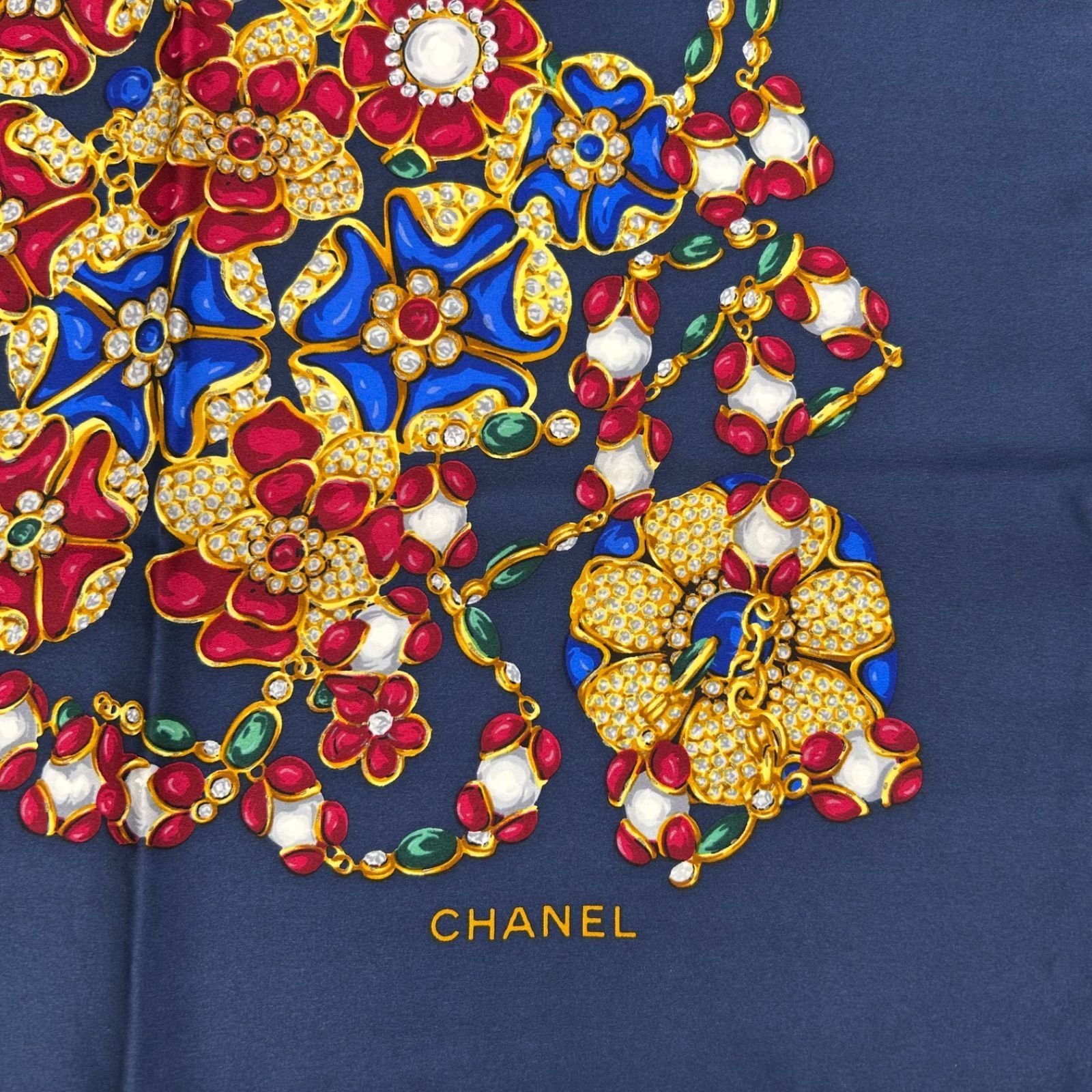 極美品】CHANEL シャネル ジュエリー 宝石 花 スカーフ シルク