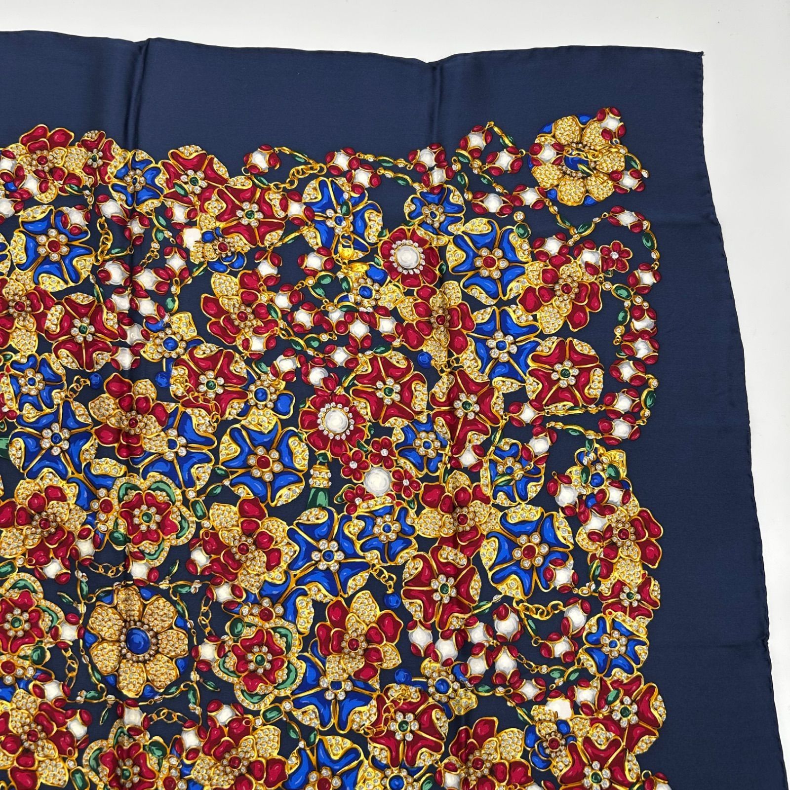 極美品】CHANEL シャネル ジュエリー 宝石 花 スカーフ シルク