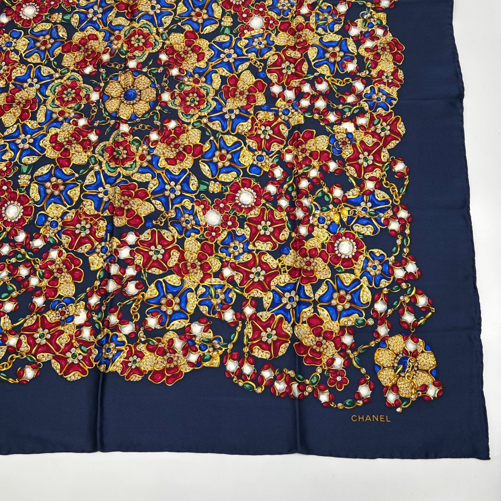 極美品】CHANEL シャネル ジュエリー 宝石 花 スカーフ シルク