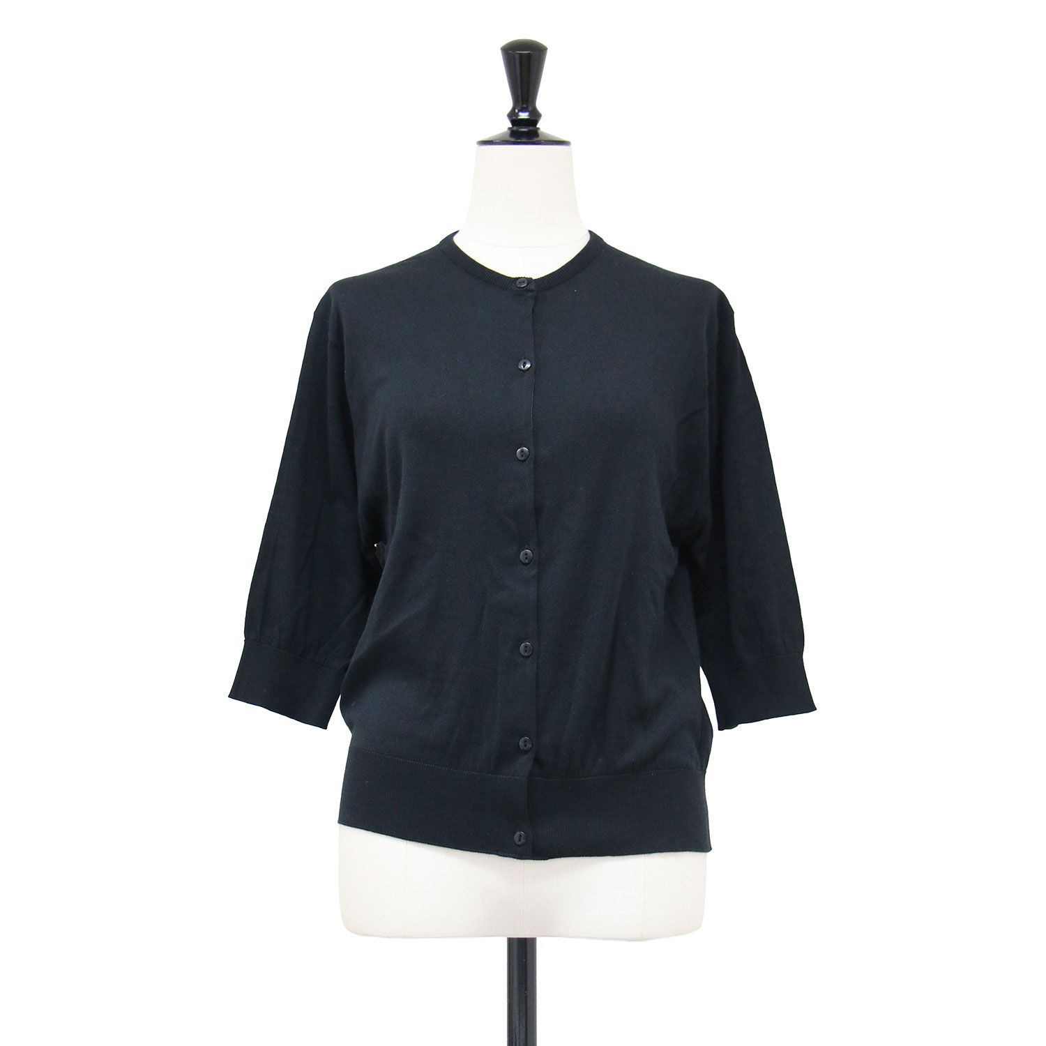 JOHN SMEDLEY ジョンスメドレー カーディガン ブラック 黒 サイズ:M シーアイランドコットン 7分袖 カーディガン ニット クルーネック ドロップショルダー 日本別注 微光沢 コットン ハイゲージ イギリス製【レディース】【中古】