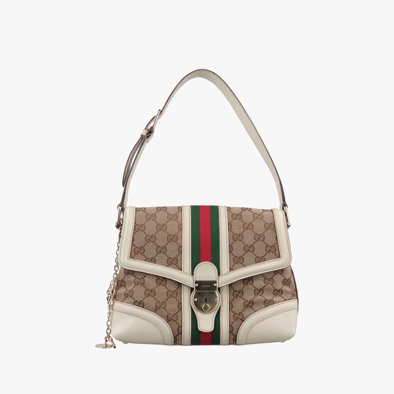 グッチGucciウェブ トレジャー フラップ ホワイト レザー×キャンバス 145999