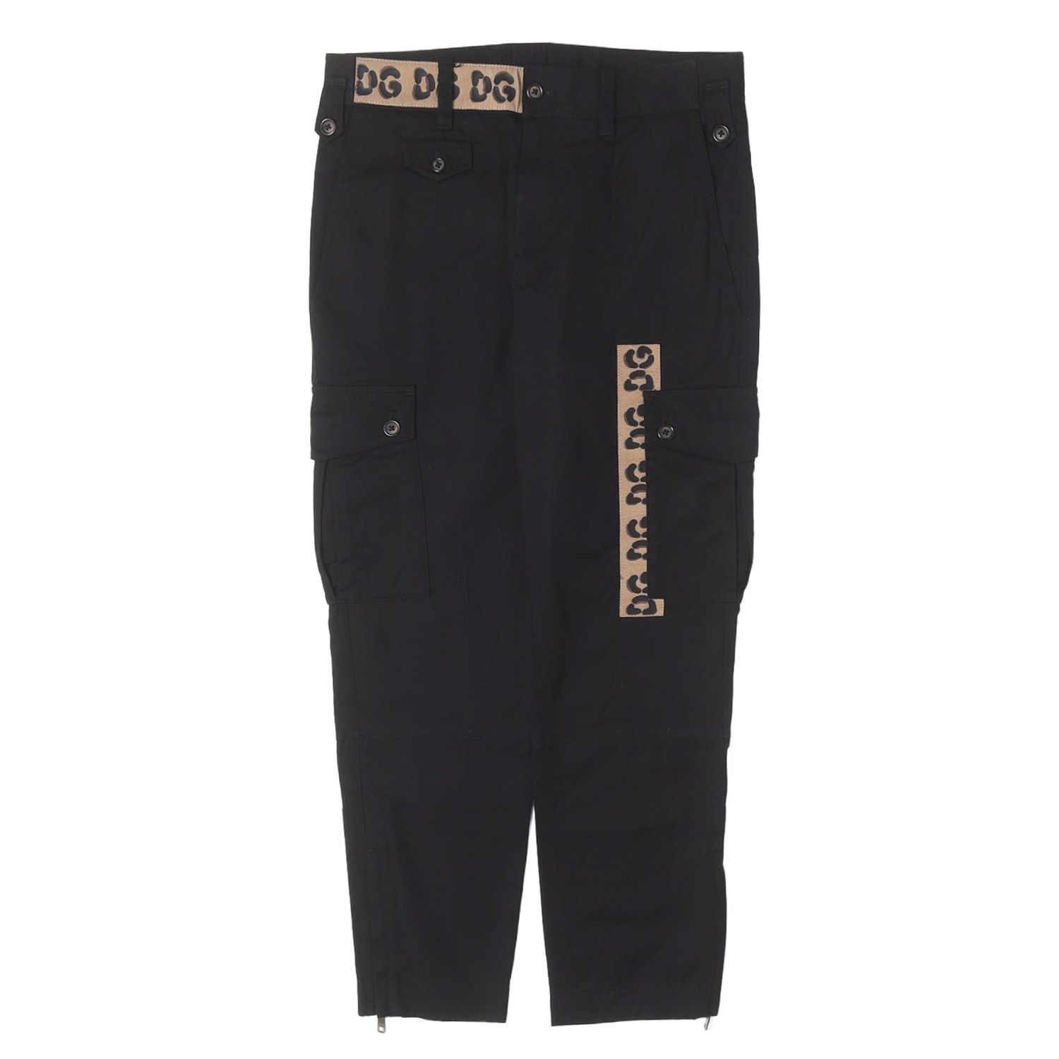 【美品】DOLCE&GABBANA ドルチェ&ガッバーナ パンツ ブラック 黒 サイズ:44 レオパードテープ ワンタック スリムテーパード カーゴパンツ イタリア製 ボトムス ズボン【メンズ】【中古】