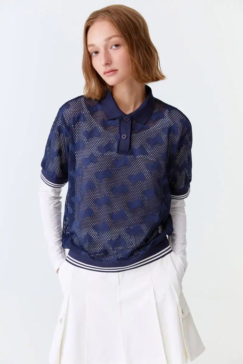 HAZZYS(へジス) ゴルフ レディース メッシュ 半袖Tシャツ ネイビー 95 新品