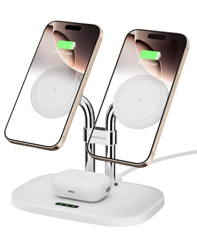 iPhone 17/16対応 ワイヤレス充電器 2台、マグセーフ iphone 充電スタンド 2台同時、マグネット式 置くだけ、iPhone 17/16/15/14/13/12シリーズ対応、AirPods Pro 3/4/Pro 2/Pro/ 62e3ce13