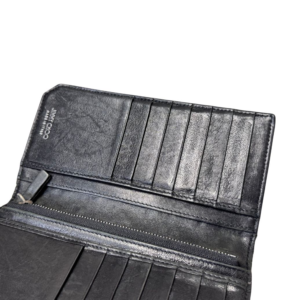 ジミーチュウ 二つ折り財布 レザー ブラック スタッズ IT325271 中古 JIMMY CHOO ジミーチュウ COOPER スタースタッズ 二つ折り財布