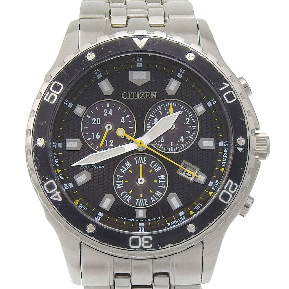【CITIZEN】シチズン エコドライブ E820-S063900 PMV56-3063 ステンレススチール エコドライブ クロノグラフ メンズ 黒文字盤 腕時計