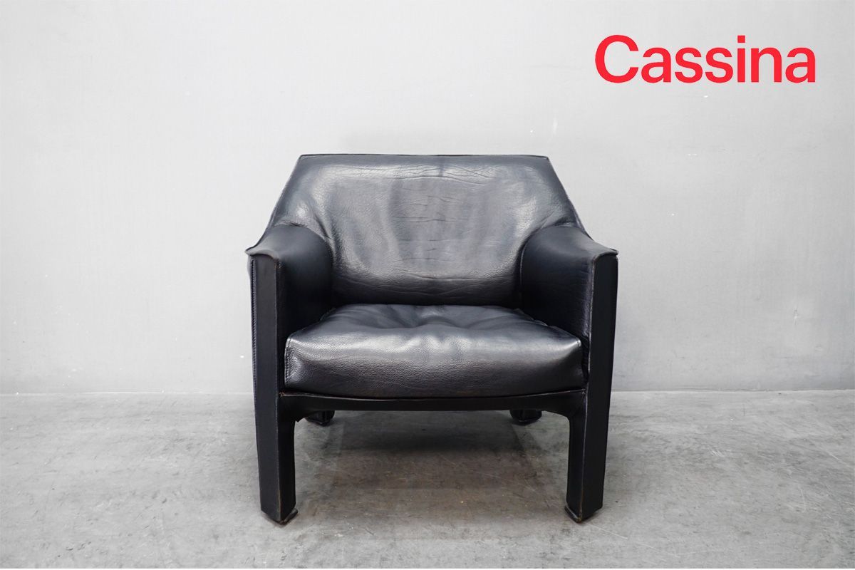 【名作】希少展示美品 Cassina (カッシーナ) 415 CAB (キャブ) ソファ 1人掛け 1シーター 本革 レザー ブラック マリオ・ベリーニ135万0407
