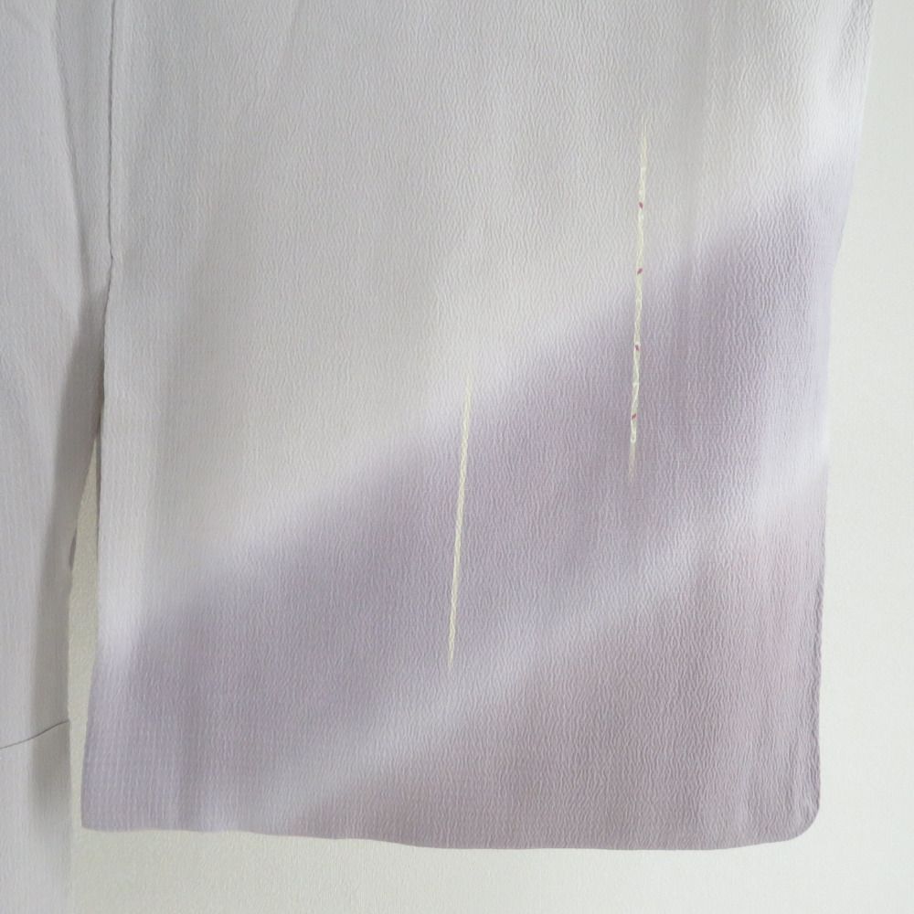 訪問着 縞に唐花文様 グレー色 紫ぼかし 袷 広衿 正絹 紋なし 仕立て上がり着物 身丈152cm 訪問着 縞に唐花文様 グレー色 紫ぼかし 袷 広衿 正絹 紋なし 仕立て