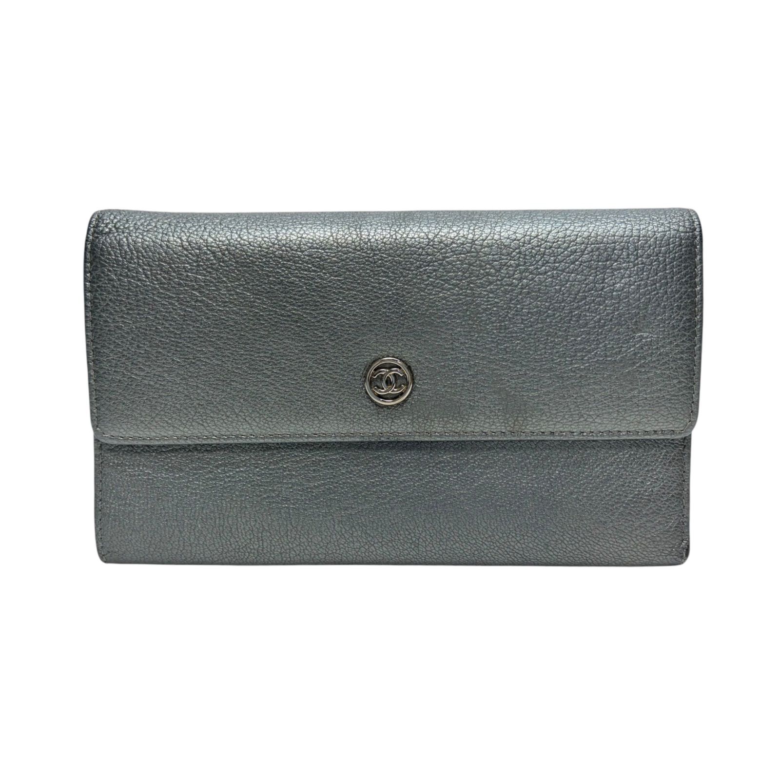 5039 CHANEL シャネル 長財布 三つ折り財布 シルバー ココマーク フラップ レザー 18,375円