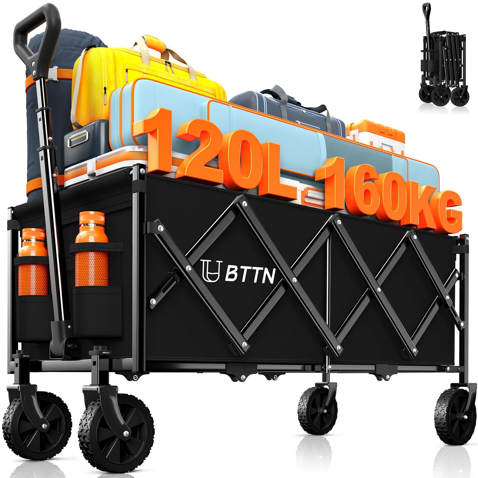 BTTN キャリーワゴン 静音設計ロングモデル ベアリング内蔵タイヤ 大容量120L・耐荷重160kg 折りたたみ式 自立収納 軽量 コンパクト キャンプ・買い物・運動会e 7,140円