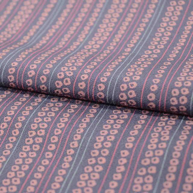 リサイクル着物 小紋 着物 正絹 絹 SILK シルク Sサイズ ちょっとふくよかL 特品 身丈150cm 裄丈63cm 袷 仕立て上がり 未使用品 紫 縞 リユース vv1006